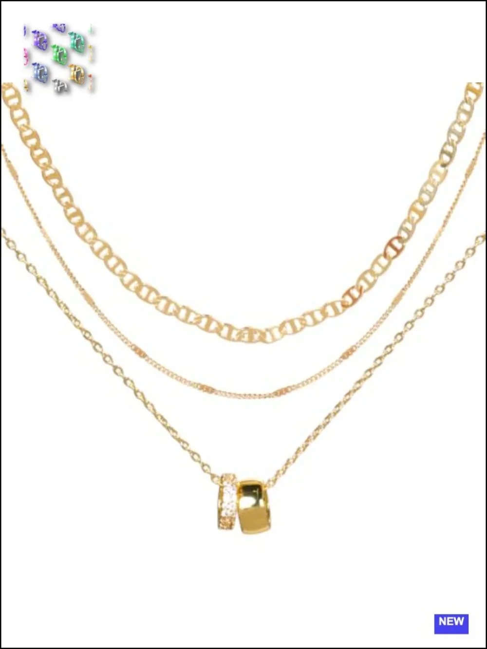 Gold Plated Layered Necklace Set with Pendants - Adjustable Dainty Chains for